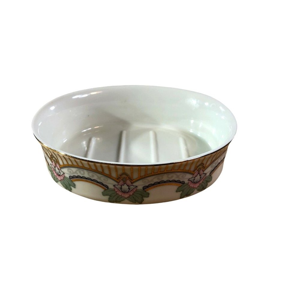 Crown Crafts Porcelain Oval Soap Dish w/ Gold Trim By Saturday Knight Japan
